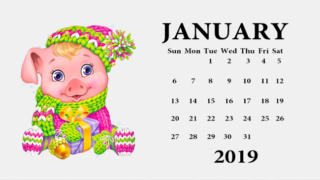 Обои картинки фото календари, праздники,  салюты, поросенок, шарф, свинья, шапка