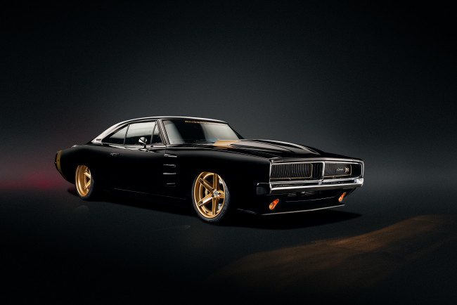Обои картинки фото автомобили, dodge, 1969, front, black, charger, sema, ringbrothers, 2023