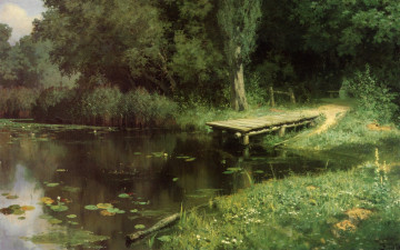 Картинка 10 заросший пруд поленов рисованные живопись