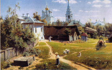 обоя московский, дворик, рисованные, города