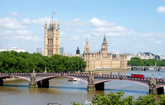 Обои картинки фото города, лондон, великобритания, мост, парламент, река, часы