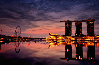Картинка города сингапур закат ночь марина бей