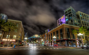 обоя san, diego, california, города, сан, диего, сша, огни, дома, ночь