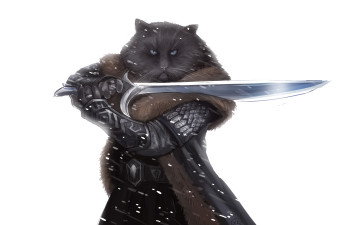 Картинка котэ+воин фэнтези существа оружие воин кот волосатый меч