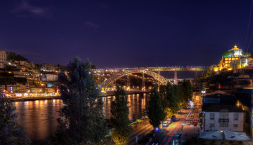 Картинка порту+португалия города порту+ португалия ночь дома река мост дорога порту огни