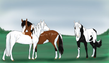 обоя рисованное, животные,  лошади, лошади, фон