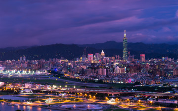 Картинка города тайбэй+ тайвань +китай taipei небоскребы ночь огни дома город