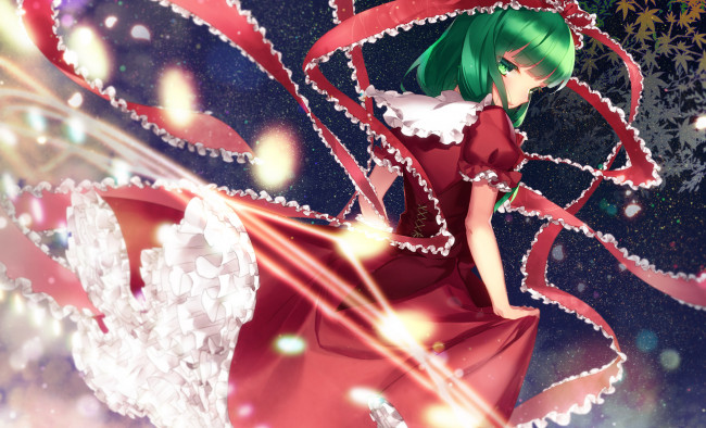 Обои картинки фото аниме, touhou, with, ribbon, зелёные, волосы, девушка, kagiyama, hina, shiyun
