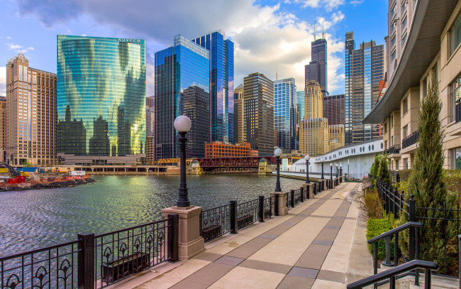 Обои картинки фото города, Чикаго , сша, река, набережная, Чикаго, небоскребы, город