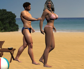 Картинка 3д+графика люди+ people фон девушка взгляд парень пляж шезлонг