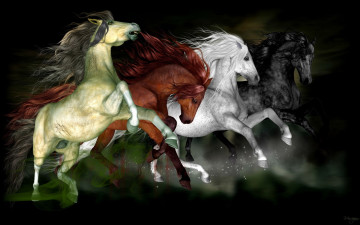 Картинка 3д+графика животные+ animals фон лошади