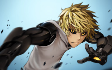 Картинка аниме one+punch+man onepunch-man genos киборг парень глаза блондин руки протез