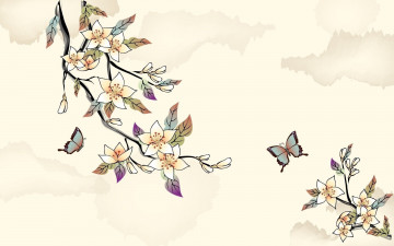 Картинка векторная+графика природа+ nature бабочки цветение ветки весна