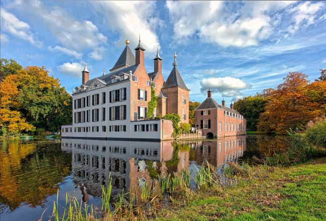Обои картинки фото renswoude castle, города, замки нидерландов, парк, пруд, замок