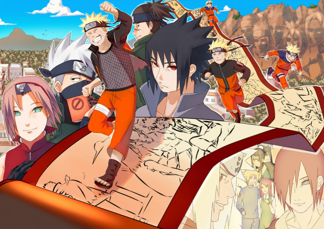 Обои картинки фото аниме, naruto, art, by, noha, sakura, haruno, kakashi, hatake, uzumaki, sasuke, uchiha, umino, iruka, jiraya, minato, kushina, nagato, haku, zabuza