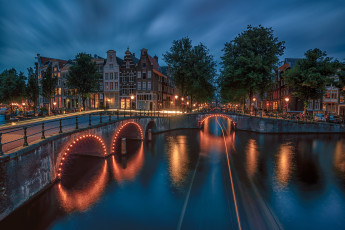 обоя города, амстердам , нидерланды, ночь, огни