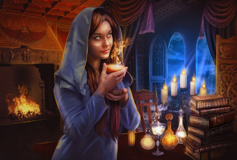 Картинка фэнтези маги +волшебники огонь свеча ритуал заклинание магя колдовство колдунья маг женщина свечение