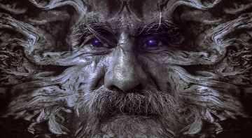 Картинка фэнтези фотоарт леший лицо борода друид человек лесной глаза