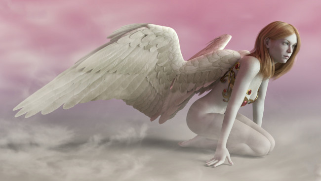 Обои картинки фото 3д графика, ангел , angel, крылья, фон, девушка