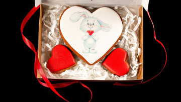Картинка праздничные день+святого+валентина +сердечки +любовь коробка лента пряники сердечки
