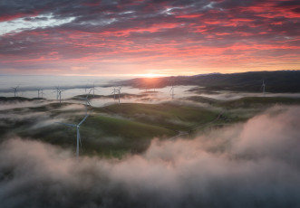 Картинка разное ветрогенераторы ветротурбины ландшафт природа закат зеленая энергетика