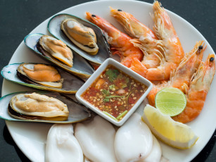 Картинка еда рыбные+блюда +с+морепродуктами соус мидии креветки