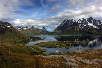 Картинка природа реки озера снег горы норвегия осень остров озеро