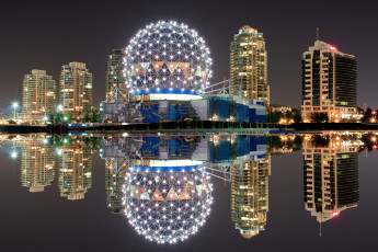 Картинка города ванкувер+ канада ванкувер ночь огни отражение