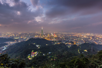 Картинка города тайбэй+ тайвань +китай китай город панорама вечер небо