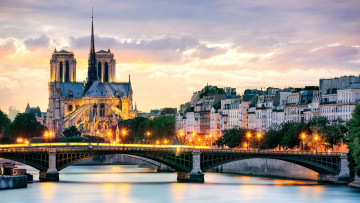 Картинка города париж+ франция мост собор река
