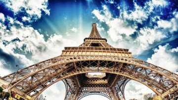 обоя города, париж , франция, облака, башня