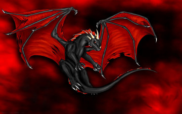 Картинка рисованное животные +сказочные +мифические красный черный дракон