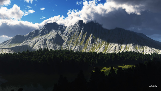 Обои картинки фото 3д графика, природа , nature, лес, облака, горы