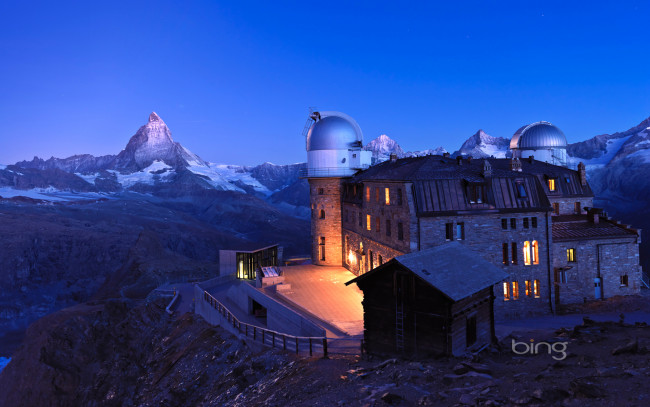 Обои картинки фото города, - здания,  дома, kulm, hotel, zermatt, switzerland, швейцария, небо, горы, метеостанция, обсерватория