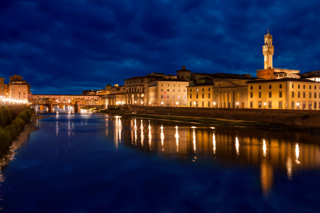 Обои картинки фото города, флоренция , италия, река, огни