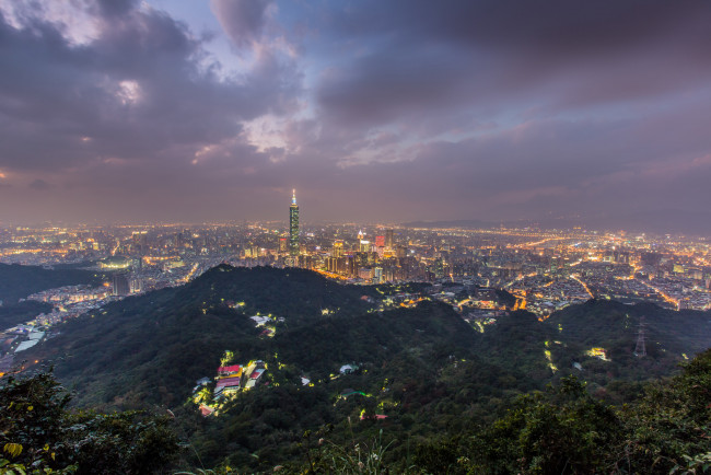 Обои картинки фото города, тайбэй , тайвань,  китай, китай, город, панорама, вечер, небо