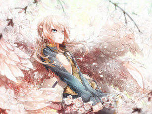 Картинка аниме ангелы +демоны арт kirino ranmaru inazuma eleven go yokiri розовые волосы крылья ветка цветы девушка
