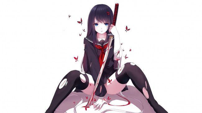 Обои картинки фото аниме, оружие,  техника,  технологии, меч, девушка, кровь, caidychen