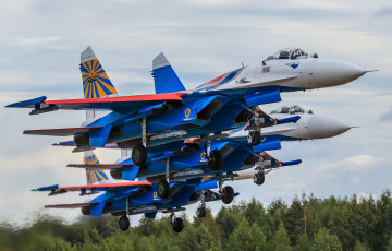 Картинка su-27+russian+knights авиация боевые+самолёты истребитель