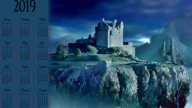 Обои картинки фото календари, фэнтези, замок, гора