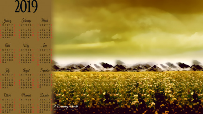 Обои картинки фото календари, компьютерный дизайн, природа, гора, поле, цветы, луг