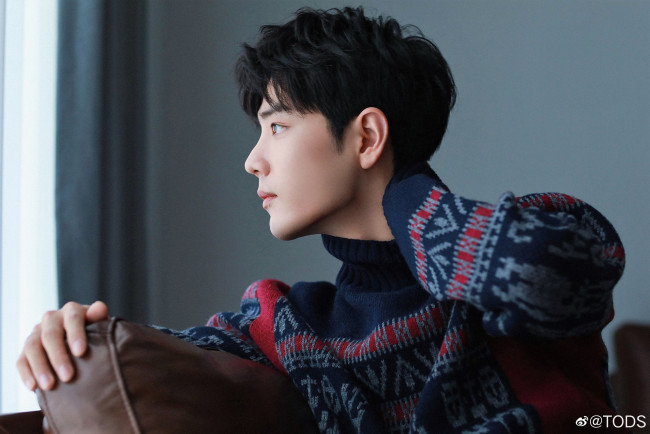 Обои картинки фото мужчины, xiao zhan, актер, лицо, свитер, диван