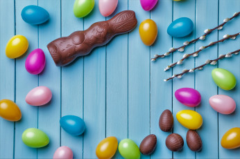 Картинка праздничные пасха заяц шоколад яйца верба