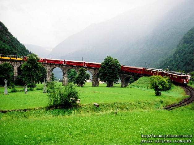 Обои картинки фото switzerland, engadin, brusio, val, poschiavo, kreisviadukt, техника, поезда