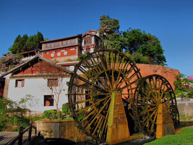 Обои картинки фото lijiang, water, wheel, yunnan, province, china, разное, мельницы