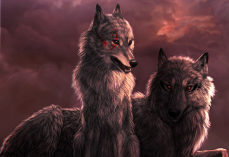 обоя рисованные, животные, волки, волк, волчица