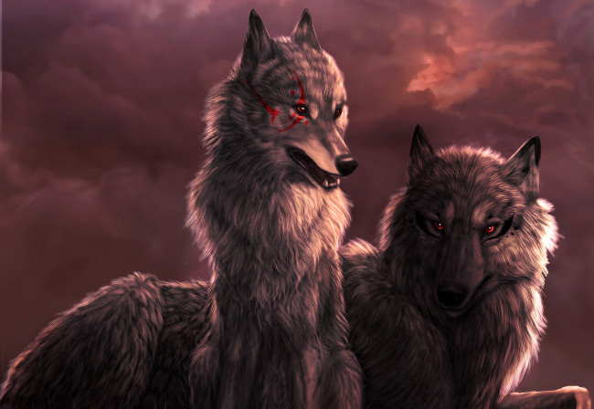Обои картинки фото рисованные, животные, волки, волк, волчица