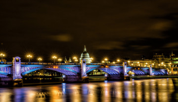 обоя город, города, лондон, великобритания, темза, англия, собор, святого, павла, мост, фонари, отражение, река, ночь, освещение