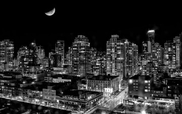 Картинка города ванкувер канада дома луна ночь город yaletown vancouver british columbia