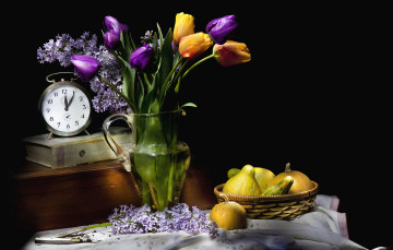 Картинка еда натюрморт часы тюльпаны книги тыква